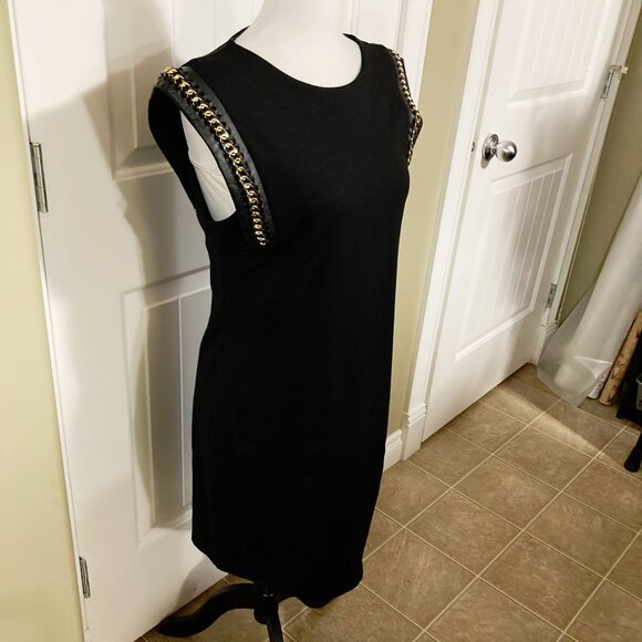 DEX Black pencil dress w/ pleather and gold tone chain detailing ~ MEDIUM LARGE - Picture 5 of 15